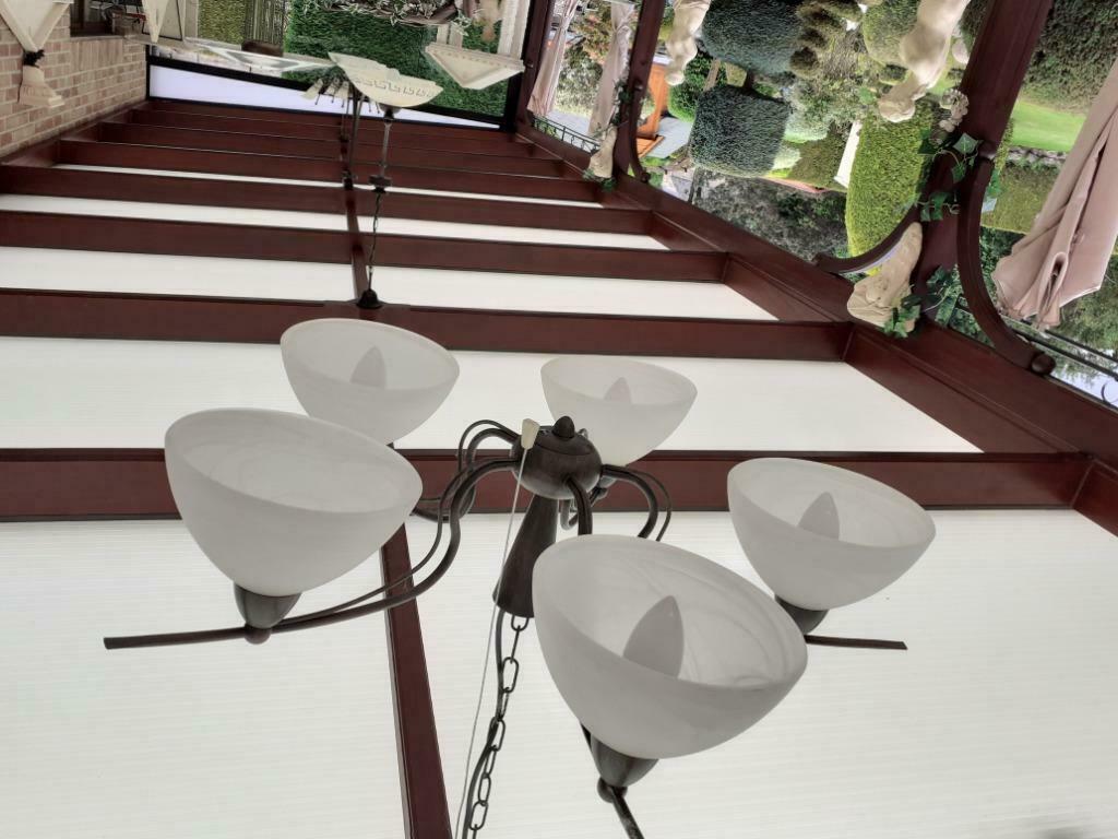 Lustre  5 branches, Enlèvement ou Envoi, Comme neuf, Verre, Fer forgé
