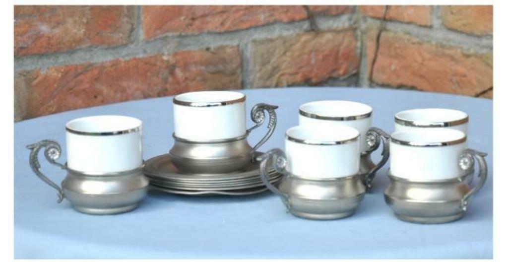 §6 tasses café moka avec support et sous tasse, Enlèvement ou Envoi, Céramique, Utilisé, Autres styles