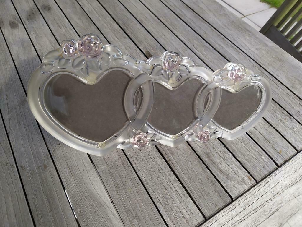 Porte photos en forme de cœur en verre - L 36,5 x H 19 cm, Enlèvement ou Envoi