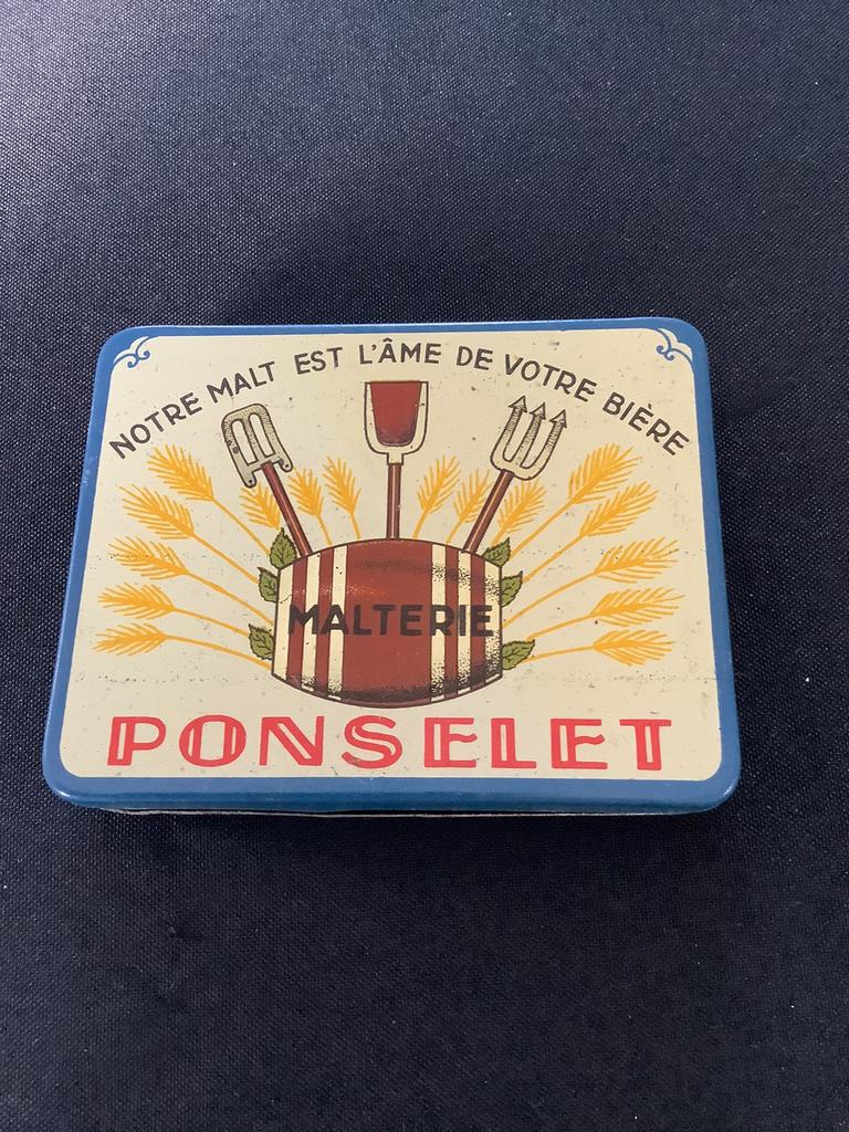 Boîte en métal brasserie malterie Ponselet Anderlues, Utilisé