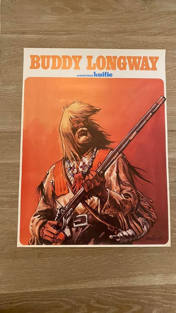Derib Buddy Longway affiche 1977 weekblad kuifje, Ophalen of Verzenden, Kuifje, Zo goed als nieuw