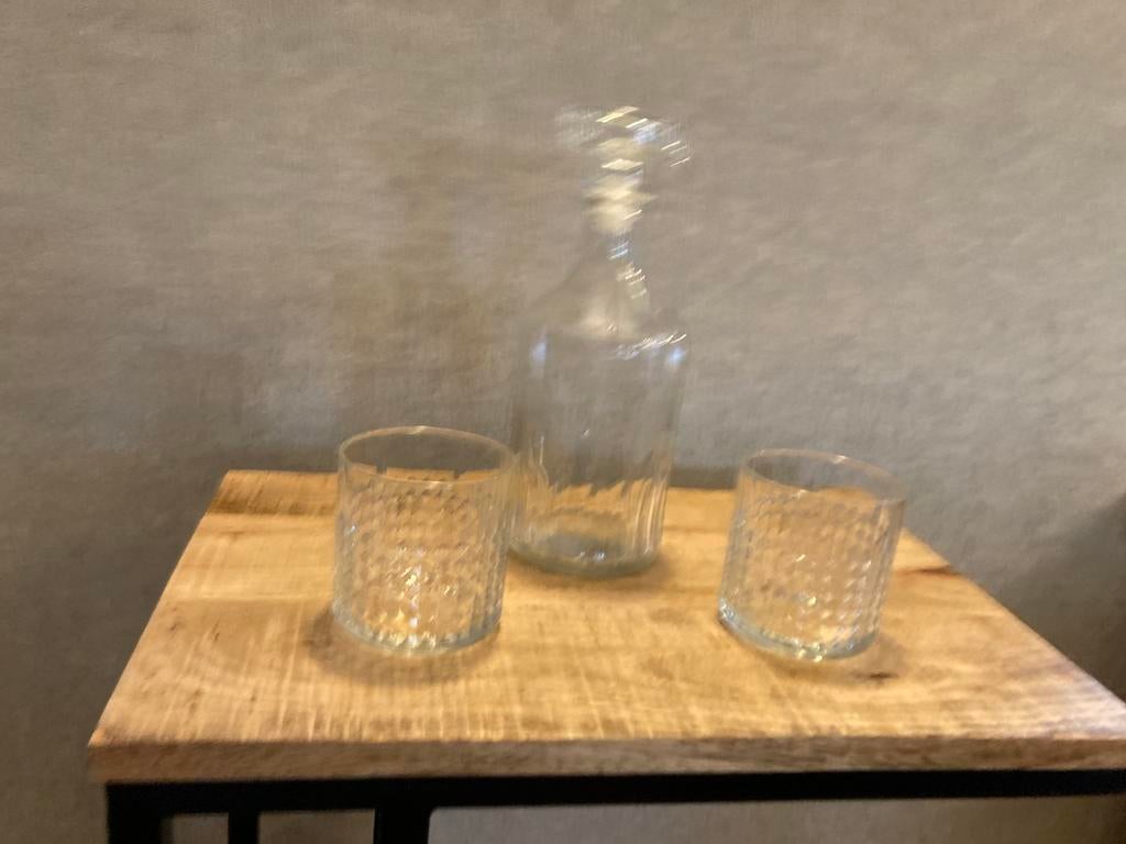 Glazen whiskykaraf + afsluitdop +2 bijbehorende glazen NIEUW, Ophalen, Nieuw, Glas, Glas of Glazen