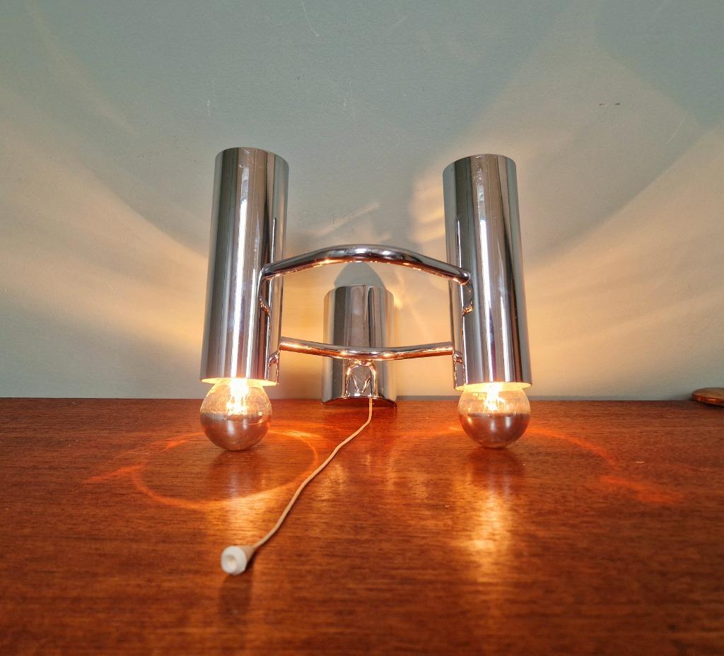 Dubbele wandlamp in verchroomd metaal, G. Sciolari, 1970, Ophalen of Verzenden