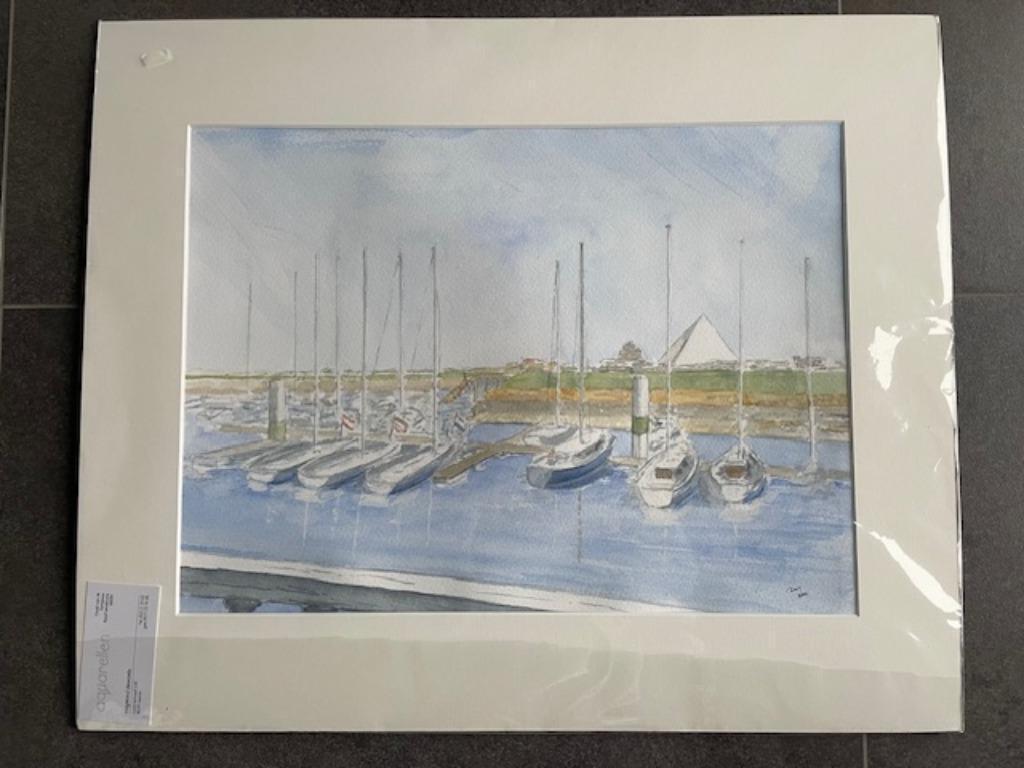 Aquarel Nieuwpoort jachthaven, Antiek en Kunst, Ophalen of Verzenden