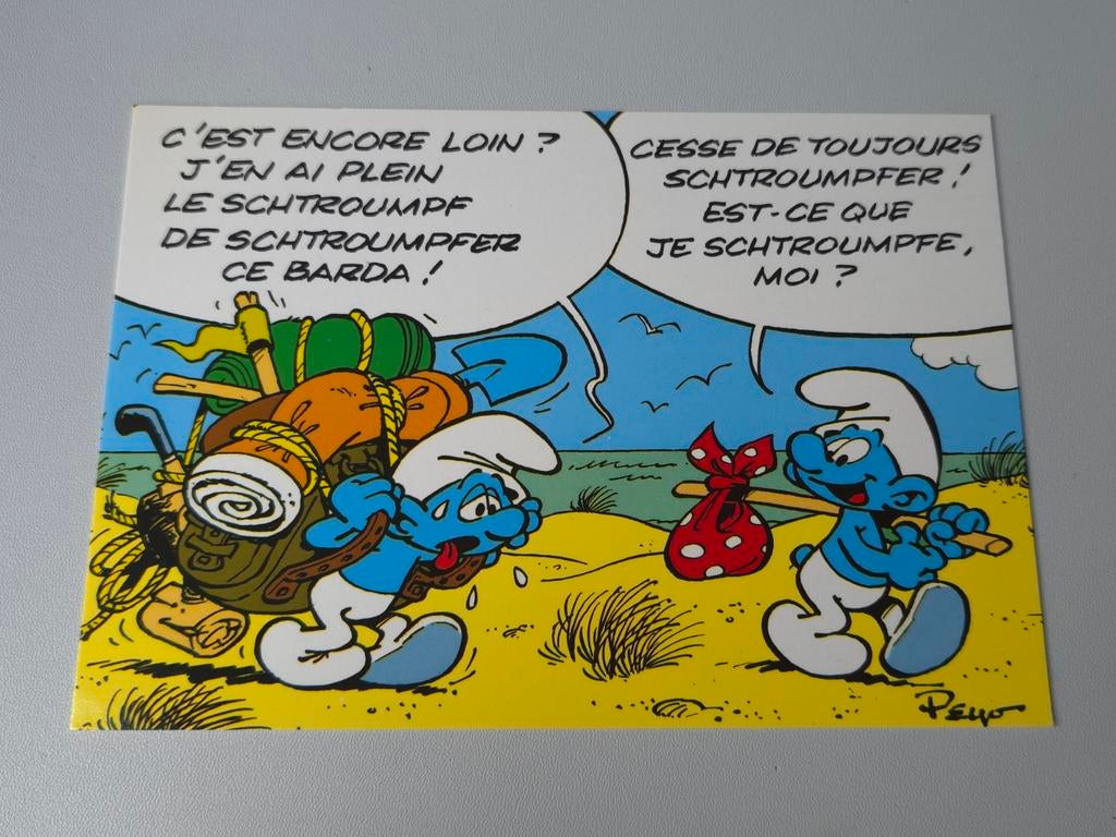 Ancienne carte postale Schtroumpf Voyageur, Envoi, Comme neuf, Autres Schtroumpfs, Autres types