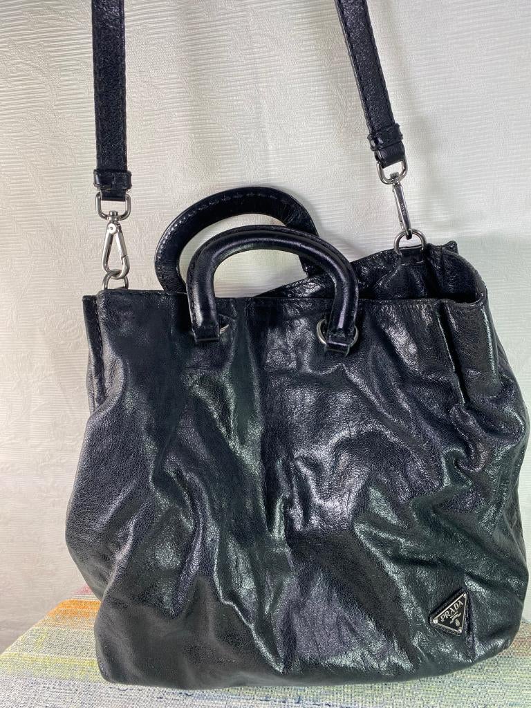 Originele PRADA Lederen Handtas / Shopper – Zwart, Envoi, Comme neuf, Noir, Sac à main