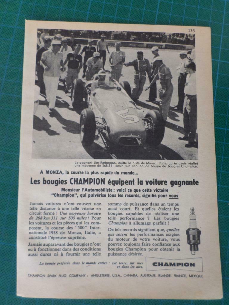 Jim Rathmann - publicité papier bougies Champion - 1959, Ophalen of Verzenden, Gebruikt, Overige typen