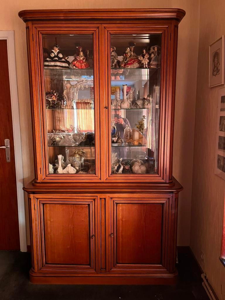 Vitrinekast  – tweedelig – massief hout– klassieke stijl, Huis en Inrichting, Ophalen, Gebruikt, 200 cm of meer, Hedendaags - jaren '90-2000