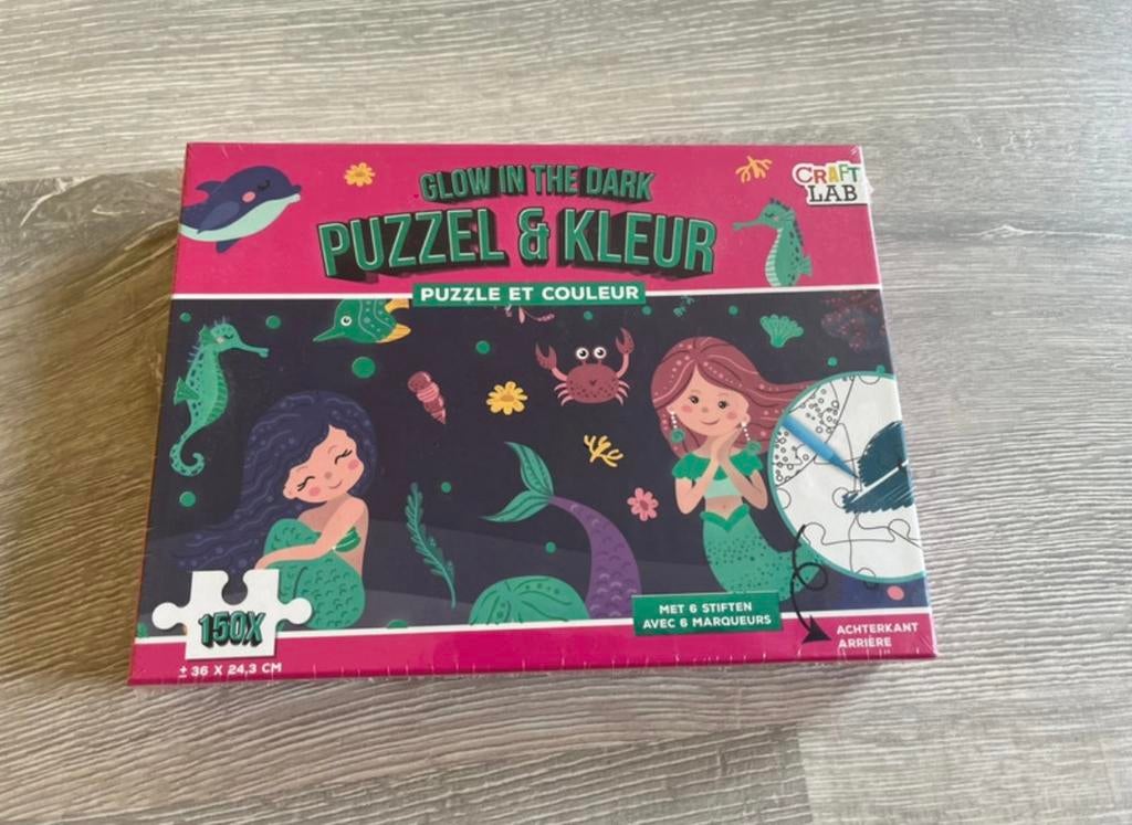 Nieuwe glow in the dark puzzel & kleur  150 stuks, Ophalen of Verzenden, Meer dan 50 stukjes, Nieuw