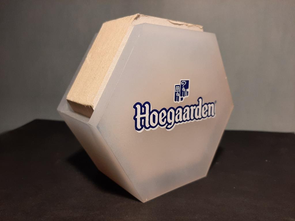Support Hoegaarden avec 25 sous-bocks hexagonaux Rosée, Enlèvement ou Envoi, Utilisé, Sous-bock, Autres marques