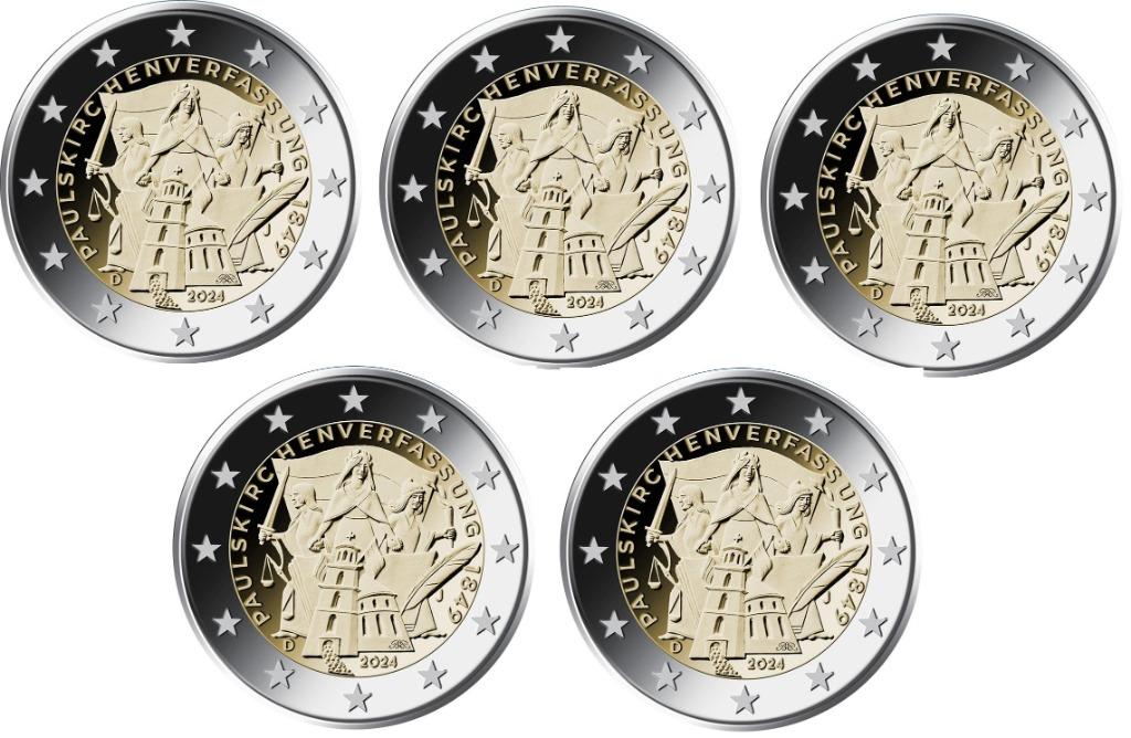 Duitsland 2024 - 5 x 2 euro - Paulus Kerk - UNC, Postzegels en Munten, Ophalen of Verzenden, Duitsland, 2 euro
