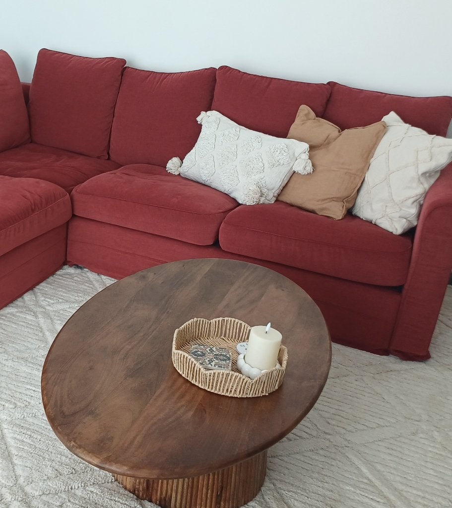 Table basse ovale en bois, Maison & Meubles, Comme neuf, Enlèvement, 50 à 100 cm, Autres matériaux