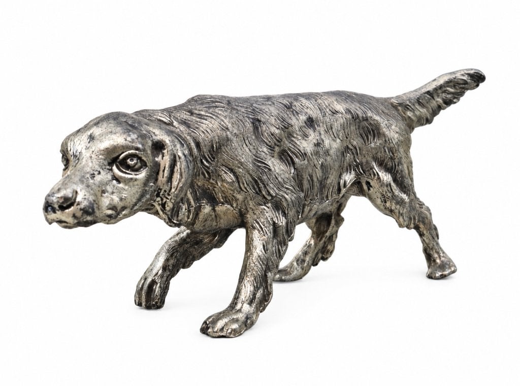 Vintage Mauro MANETTI (1946) silver-plated dog sculpture, Antiquités & Art, Enlèvement ou Envoi, Argent