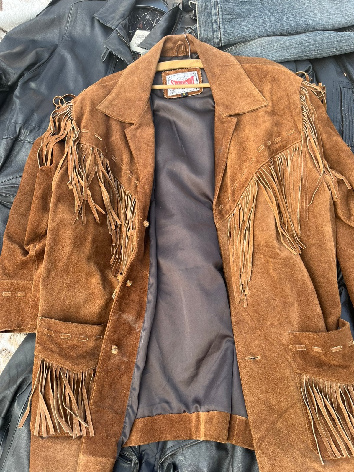 4 leren jassen 1 western vest en 1 jeans jas, Ophalen, Gedragen, Maat 38/40 (M), Meerkleurig