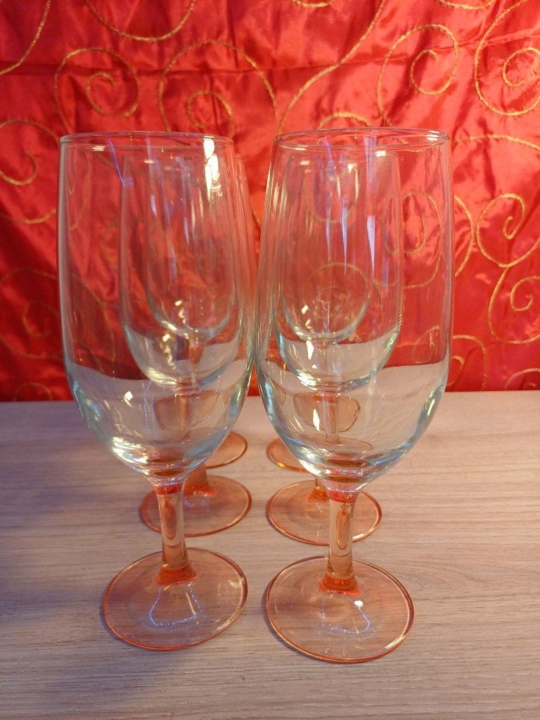 Set van 6 vintage tulpenglazen Luminarc Domino Pied Rose -, Antiek en Kunst, Verzenden