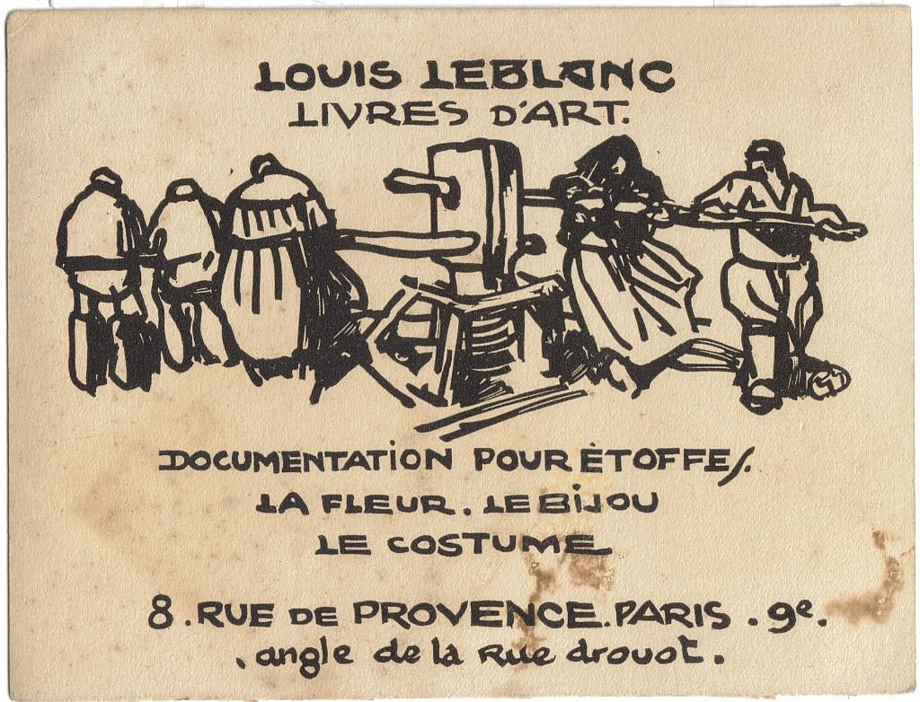 Franse Mkr 19e eeuw visitekaart "Louis Leblanc Livres d'Art", Verzamelen, Ophalen, Voor 1970, Visitekaartje