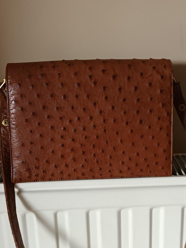 Très joli sac à main en cuir d'autruche, Enlèvement ou Envoi, Beige, Sac à main