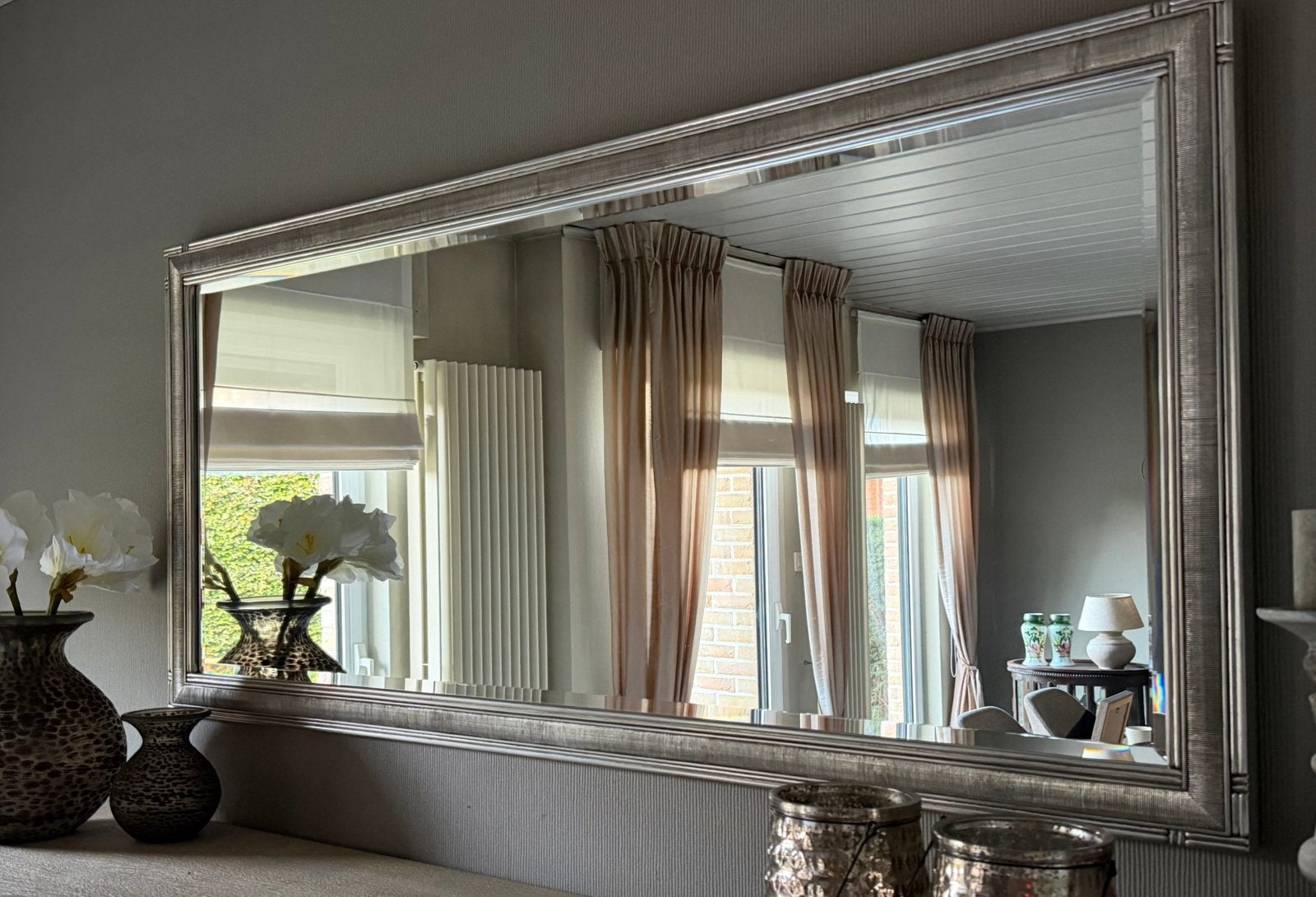Magnifique miroir de campagne argenté, 125 cm ou plus, Moins de 100 cm, Comme neuf, Enlèvement