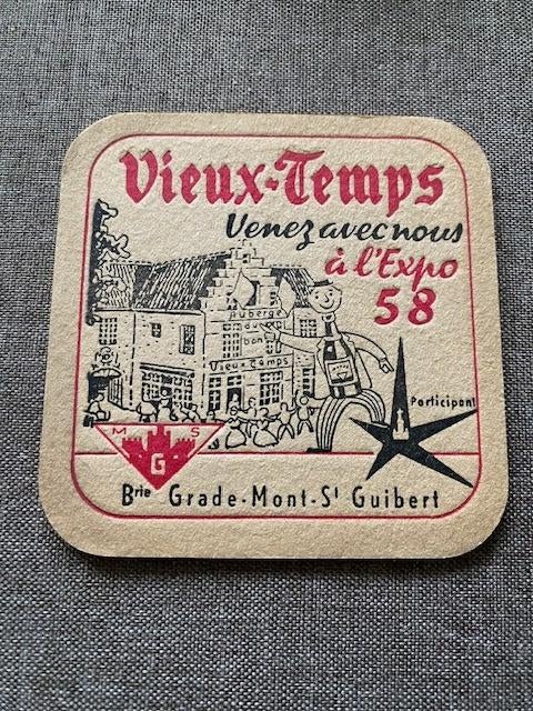 1 sous-bock bière " VIEUX TEMPS " - Expo 58, Enlèvement ou Envoi, Utilisé, Sous-bock
