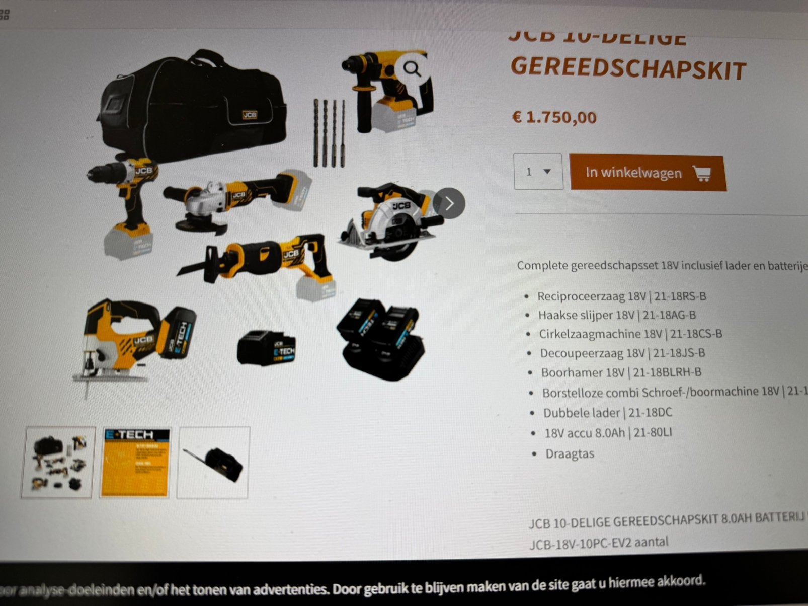 Jcb 10 delige combiset, Ophalen, Zo goed als nieuw, Accuboormachine