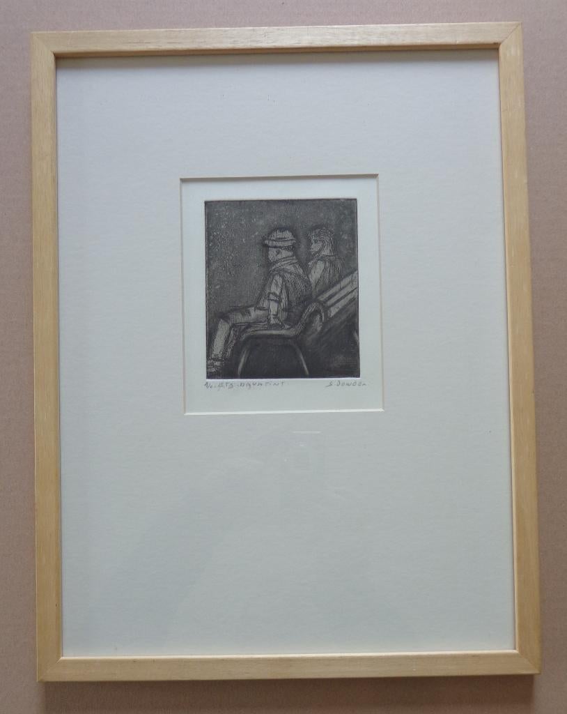 GERARD DEWEER / ZITTEND KOPPEL / ZW-W ETS / 42x32cm / KADER, Ophalen of Verzenden