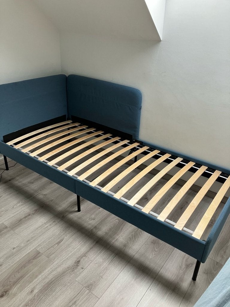 Lit simple en coin ikea Blakullen bleu, 90 cm, Tissu, Blakullen, Enlèvement
