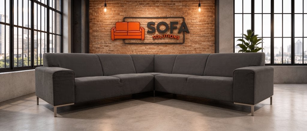 Mooie Grijze Stoffen Hoekbank–Moderne Lounge–Gratis Levering, Huis en Inrichting, Zetels | Zetels, 150 tot 200 cm, Hoekbank, 75 tot 100 cm
