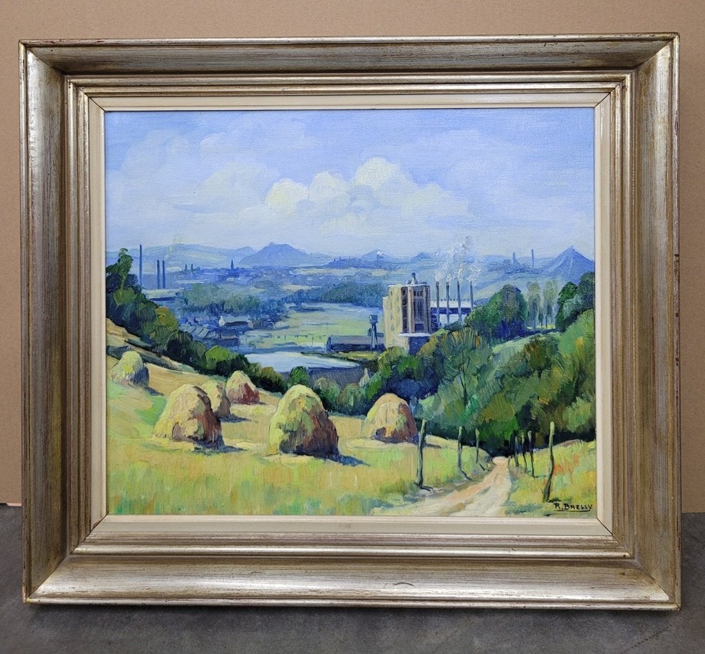 Richard BRESSY, Paysage à Auvelais, Antiquités & Art, Enlèvement ou Envoi, Paysage, Toile, Signé