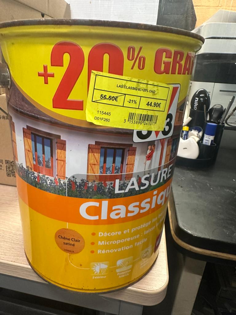 V33 — LASURE CLASSIQUE 5L + 20% GRATUIT, Bricolage & Construction, Enlèvement, Comme neuf