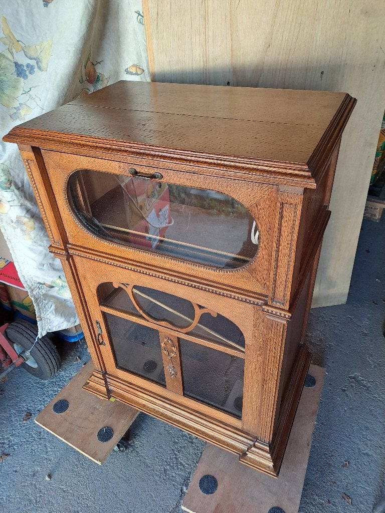 meuble phono ancien vitrine art déco en chêne, Antiquités & Art, Enlèvement