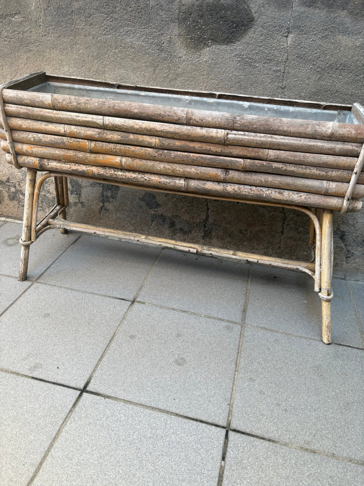 Vintage bamboe plantenbak, Ophalen, Gebruikt