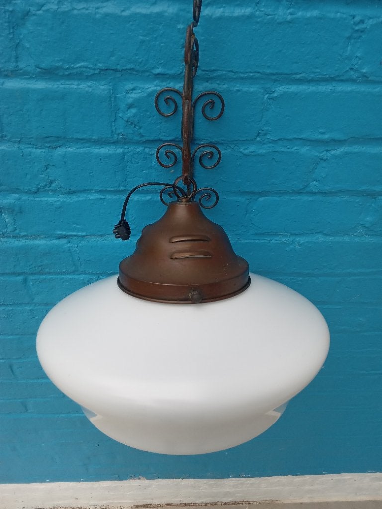 Lustre vintage en opaline., Enlèvement, Comme neuf, Verre