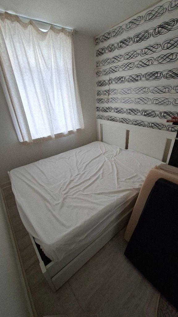Dubbelbed 160cm met ladekasten, lattoflex en matrassen, Ophalen, Gebruikt, Tweepersoons, Bedbodem