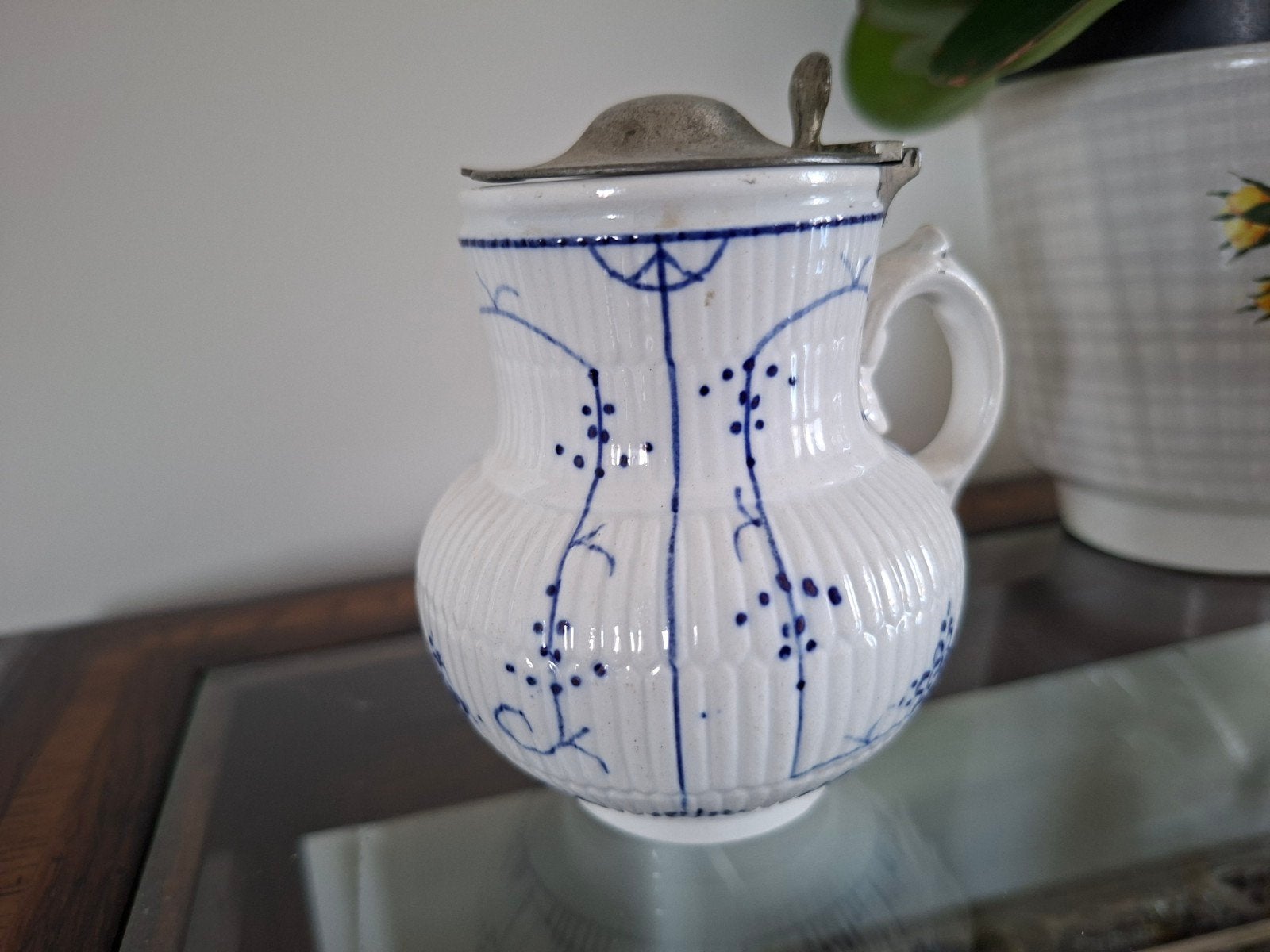 mosterpotje met tinnen dekseltje  van villeroy boch, Ophalen of Verzenden