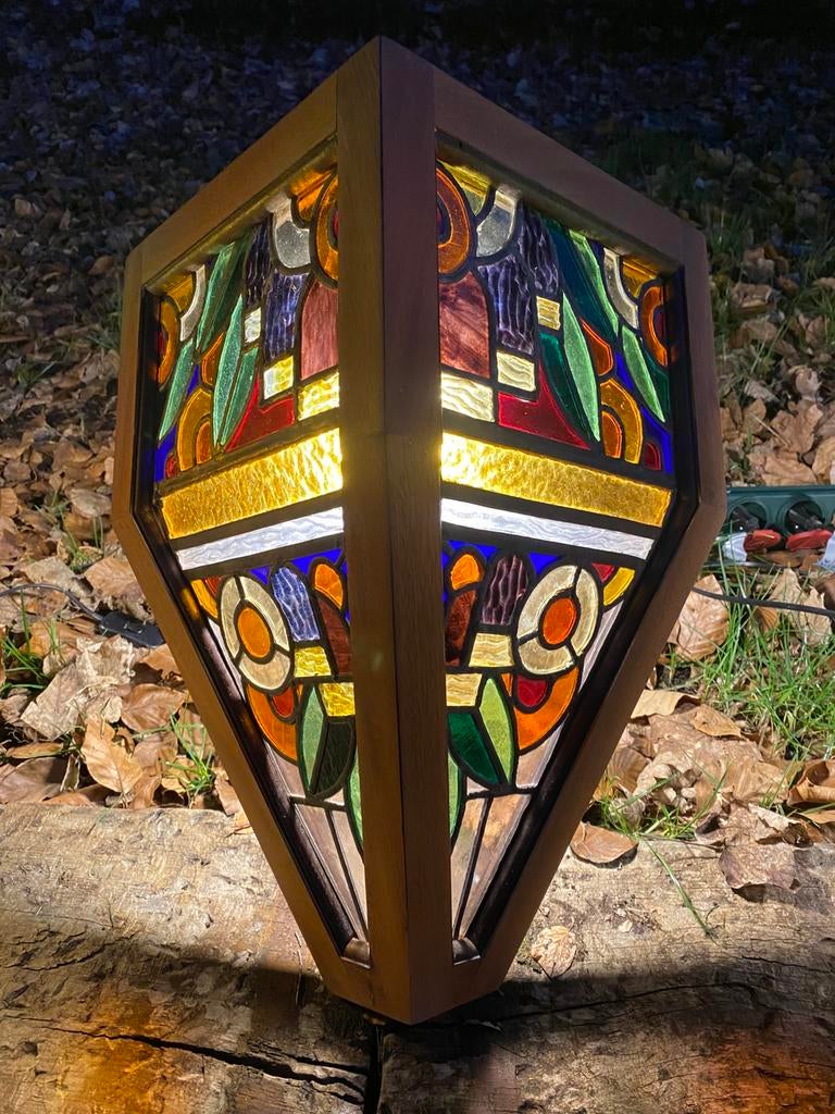 art deco wandlampen met glas in lood, Huis en Inrichting, Ophalen, Gebruikt, Glas