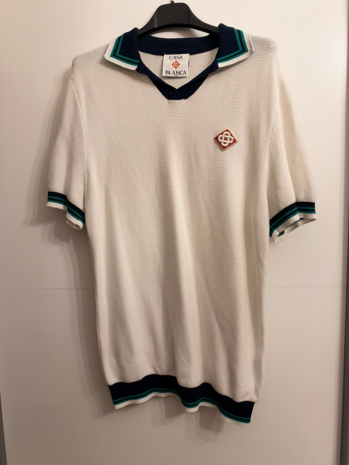 Polo Casablanca — Look vintage — Crème/Bleu foncé/Vert, Vêtements | Hommes, Envoi, Comme neuf, Taille 48/50 (M), Blanc