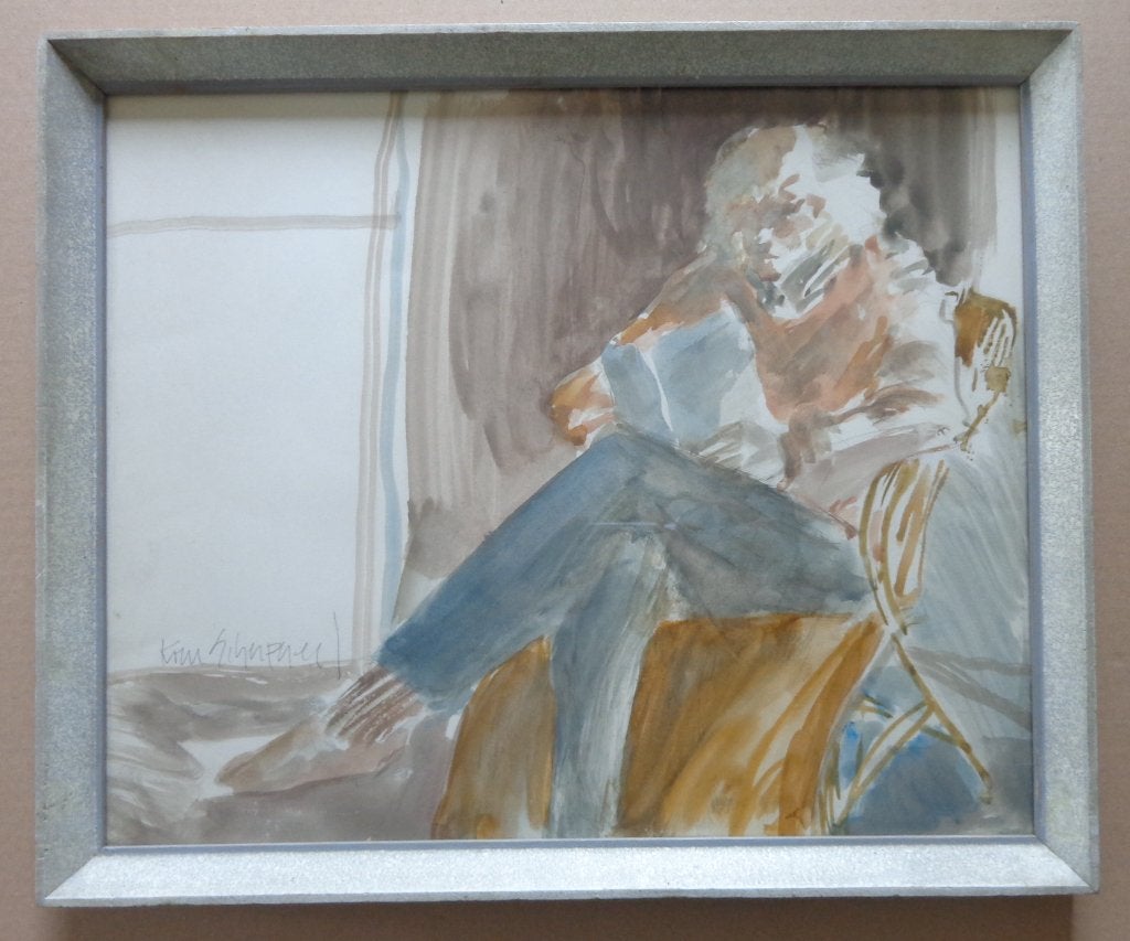 KOEN SCHERPEREEL / ZELFPORTRET / ORIGINEEL / 37x45cm / KADER, Achter glas, Aquarel, Papier/karton, Ophalen of Verzenden