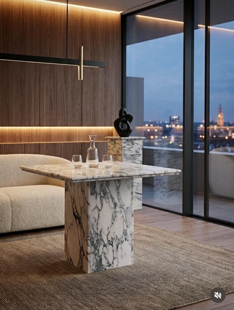 Marble Calacatta Dining Table, Ophalen, Zo goed als nieuw, Vierkant, Overige materialen
