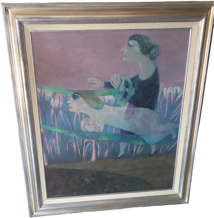 Lydia Wils (1924-1982) "deux escapes", Antiek en Kunst, Kunst | Schilderijen | Klassiek, Ophalen, Gedateerd, Doek, Portret of Personen