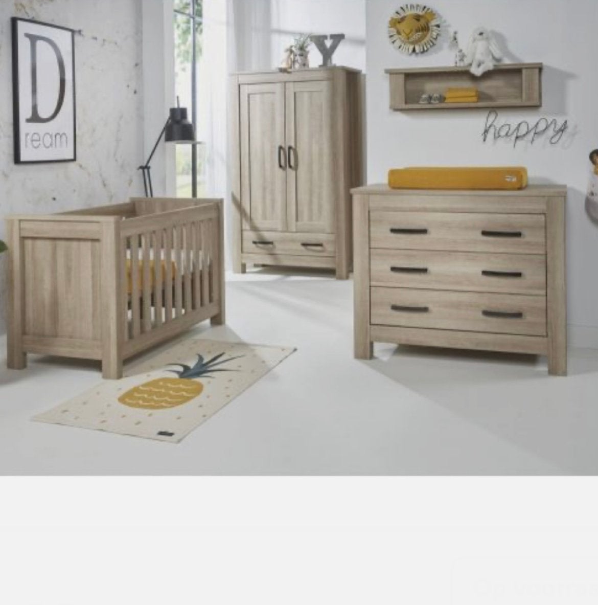 Complete babykamer met meegroeibed – lichtgrijs houtdecor, Ophalen, Zo goed als nieuw