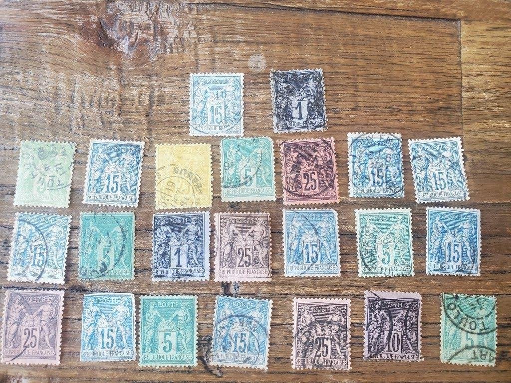 Lot de 23 timbres français de type sage avant 1900, Ophalen of Verzenden, Gestempeld