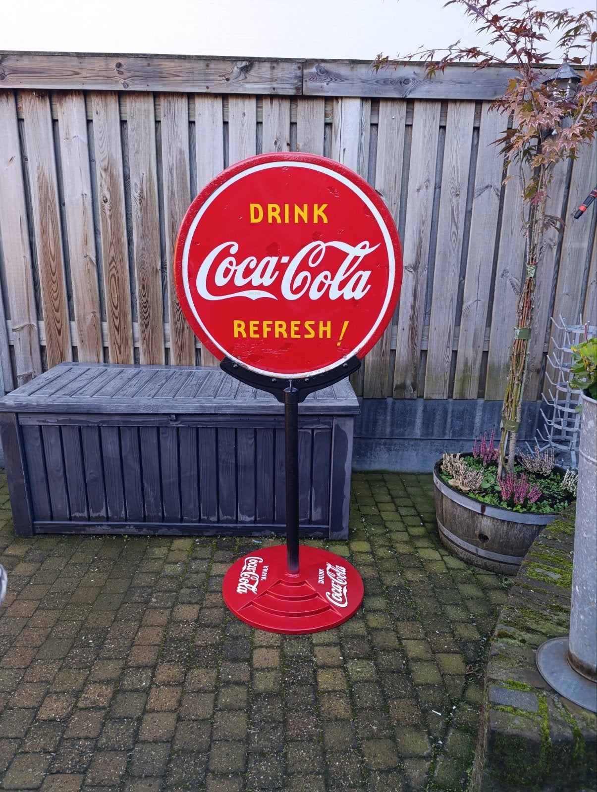 Lollipop coca cola dubbelzijdig emaille reclamebord uit 1938, Verzamelen, Ophalen, Gebruikt