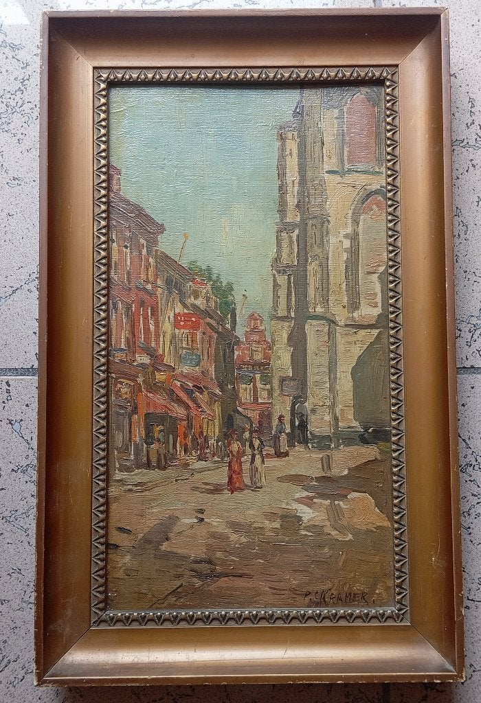 PIETER CORNELIS KRAMER (1879-1940) OUD SCHILDERIJ, Paneel, Ophalen of Verzenden, Gesigneerd, Olieverf