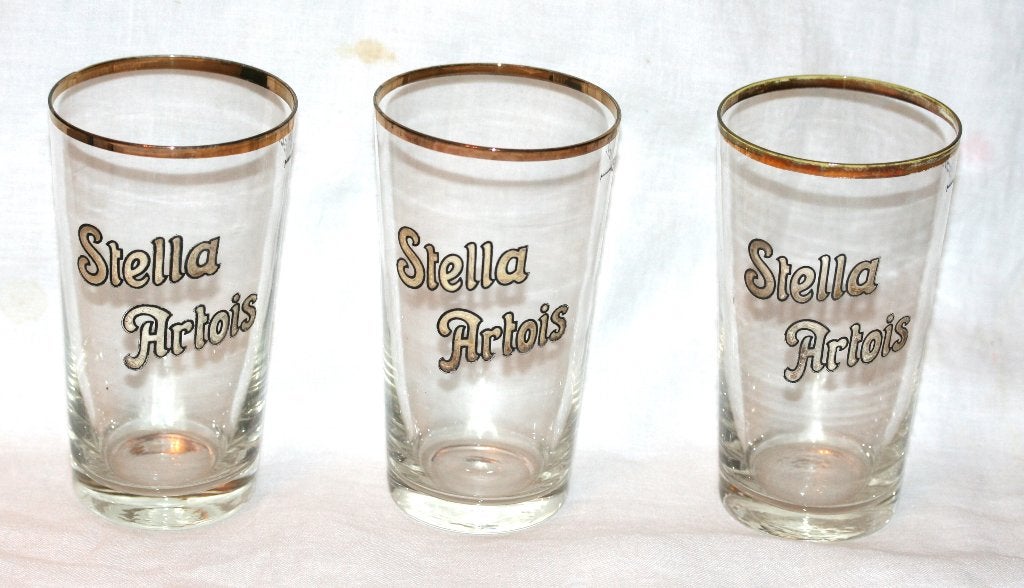 3 X Stella Artois Oude Emaille glazen, Ophalen of Verzenden, Gebruikt, Glas of Glazen, Stella Artois