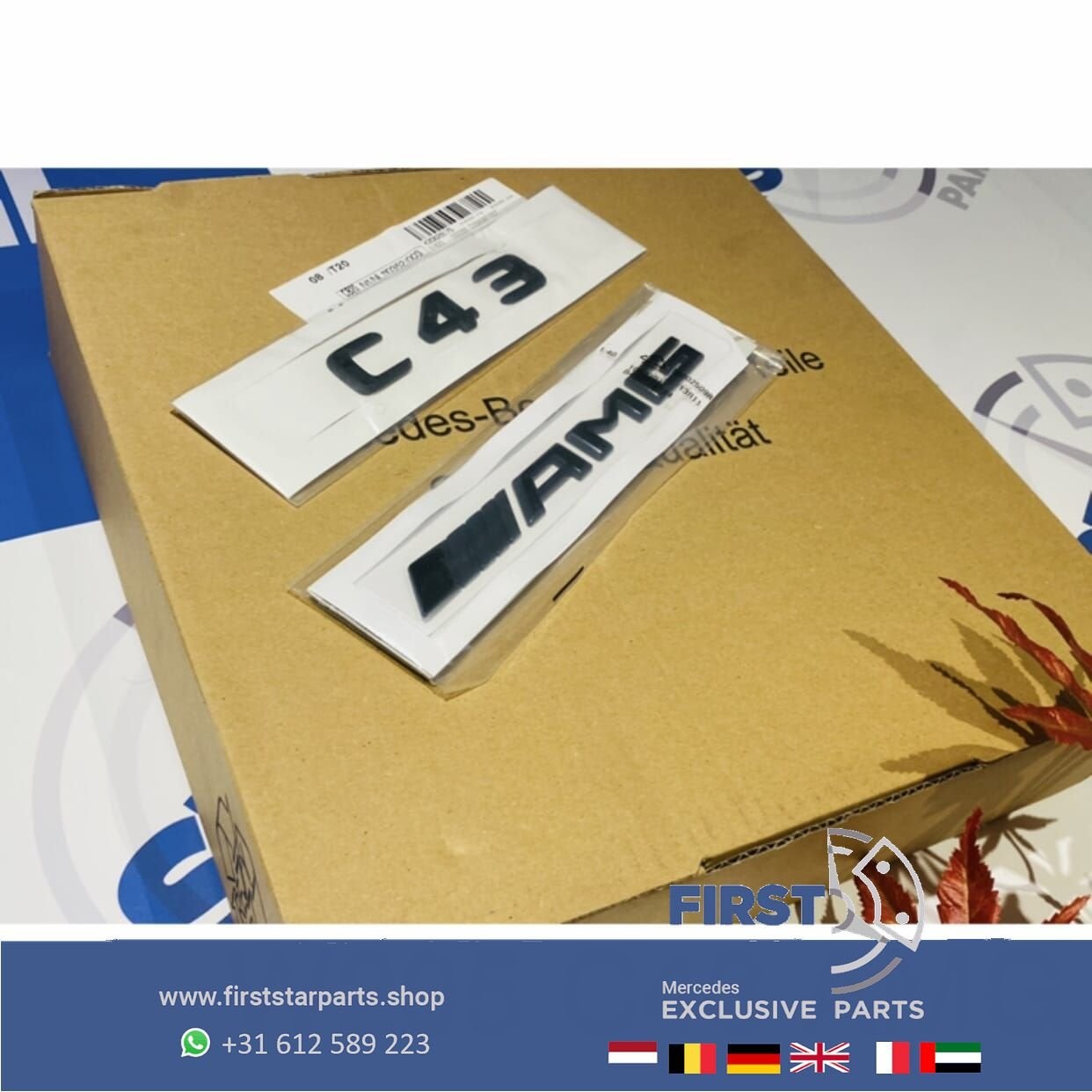W205 C43 AMG LOGO SET ZWART EMBLEMEN SET Mercedes C KLASSE 4, Utilisé, -, -, Enlèvement ou Envoi
