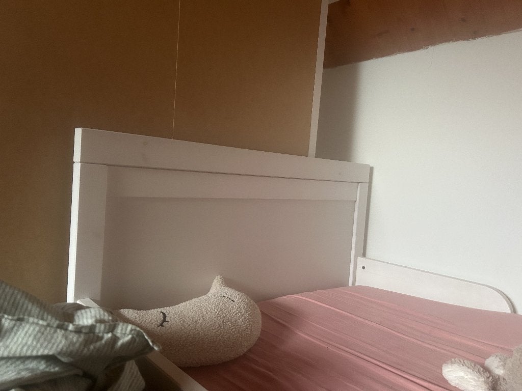IKEA BUSUNGE Meegroeibed – wit, 80x200 cm – incl. matras, Ophalen, 70 tot 85 cm, Zo goed als nieuw, Matras
