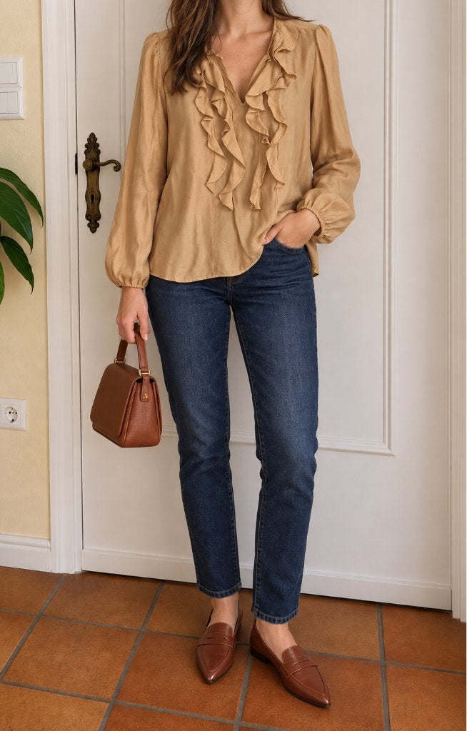 Caroline Biss blouse met zijde – maat 40, Kleding | Dames, Maat 38/40 (M), Beige, Ophalen of Verzenden, Gedragen