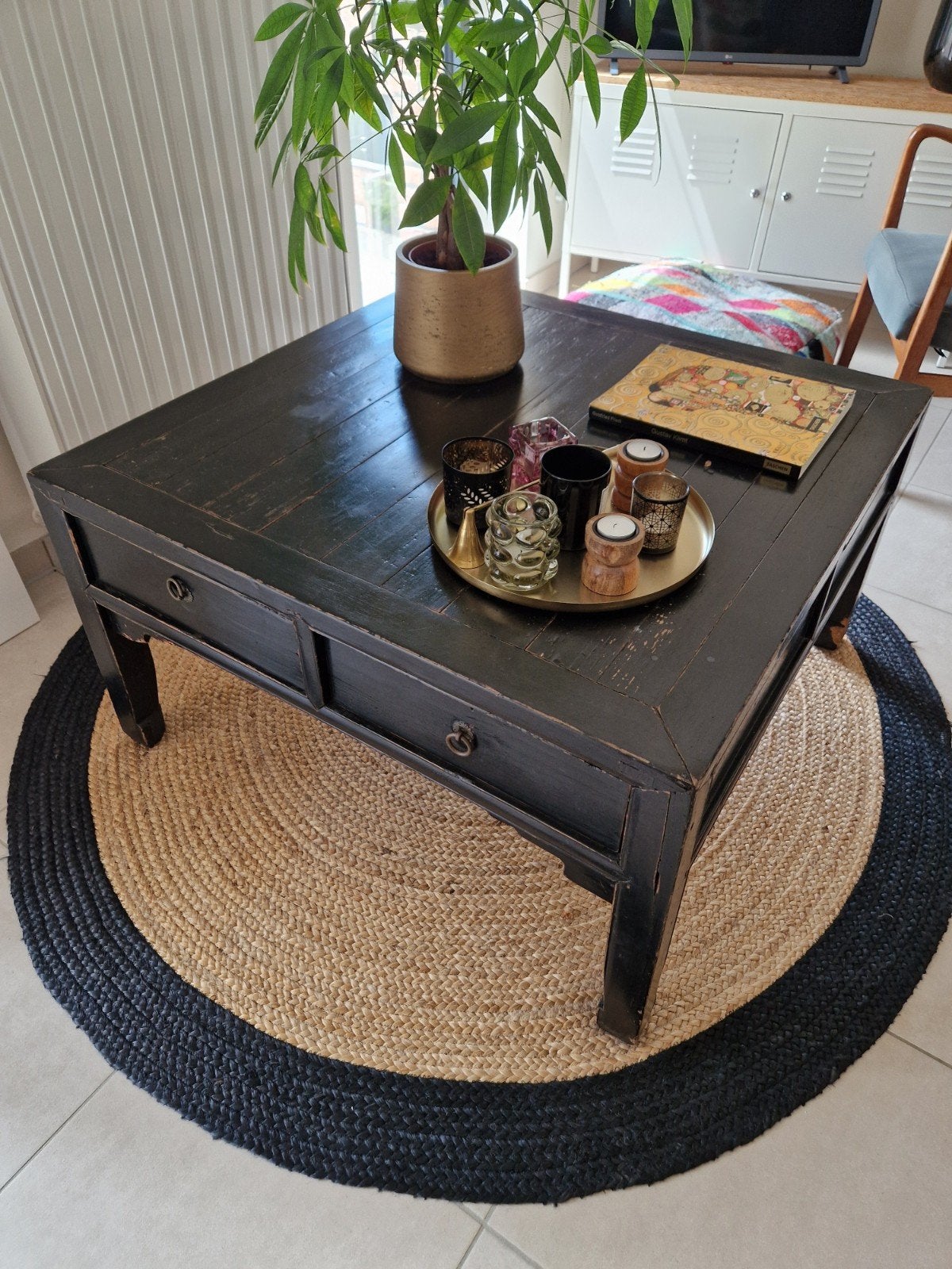 Zwarte salontafel - brocante - 90x90x50cm, Huis en Inrichting, Tafels | Salontafels, Ophalen