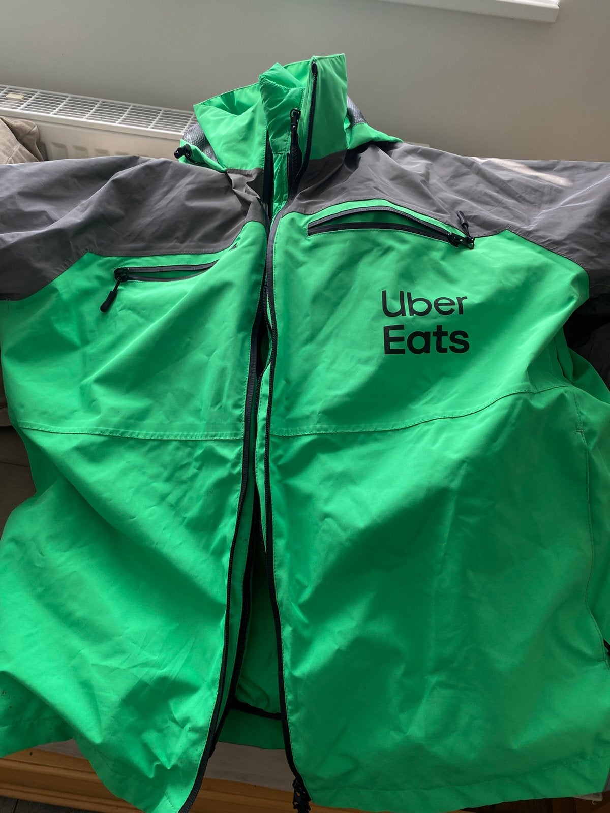 Uber eats jas xl, Caravans en Kamperen, Regenkleding, Ophalen, Zo goed als nieuw