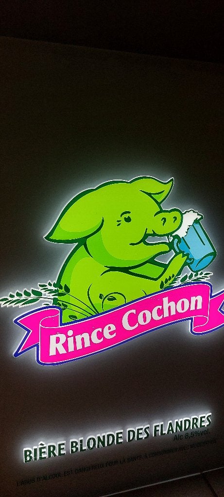 Zeldzame lichtreclame Rince Cochon bier, Ophalen of Verzenden, Nieuw, Lichtbak of (neon) lamp